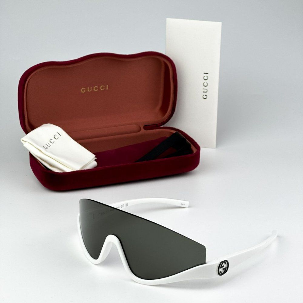 NEW Gucci GG1650S 007 White Grey Unisex Shield Mask Sunglasses GG 1650S
